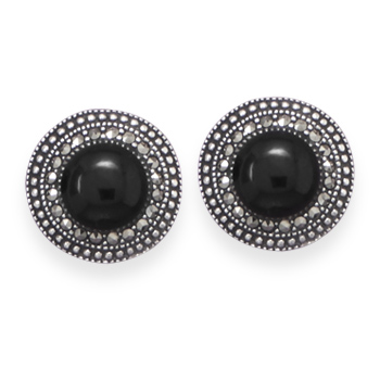 Marcasite and Black Onyx Stud Earrings