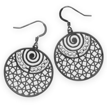 Ruthenium Plated Cut Out Earrings with Beads