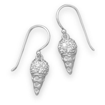 Rhodium Plated Ice Cream Cone Earrings