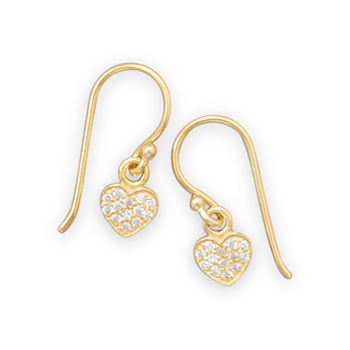 14 Karat Gold Plated CZ Heart Earrings