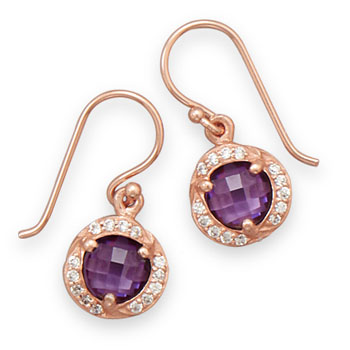 14 Karat Rose Gold Plated Purple CZ Earrings