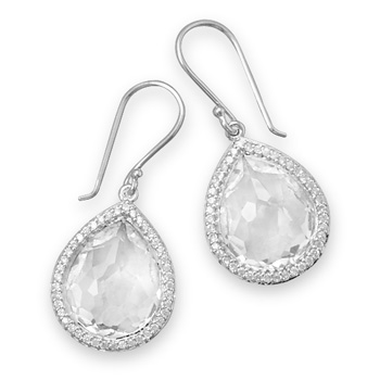 Freeform Faceted Clear Quartz Earrings with CZ Edge