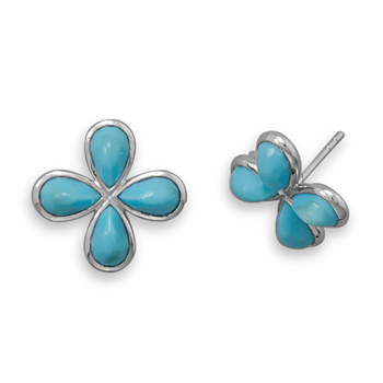 Freeform Faceted Turquoise Floral Stud Earrings