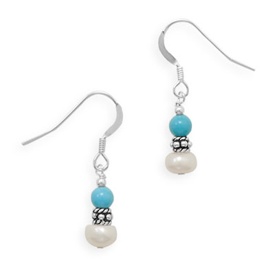 Handmade Drop Earrings with Pearls And Turquoise