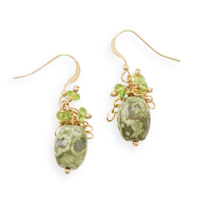 Handmade Gold Filled Earrings with Rainforest Jasper and Peridot