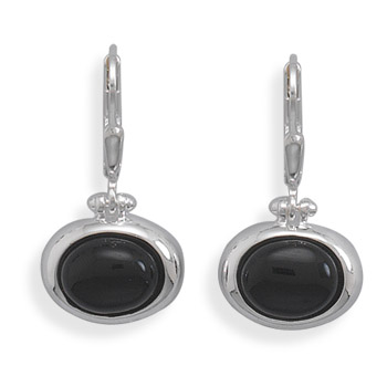Oval Black Onyx Lever Earrings