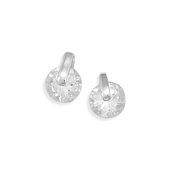 6mm CZ with Silver Bar Post Earrings