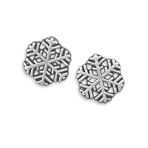 Small Oxidized Snowflake Post Earrings