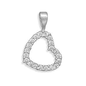 Rhodium Plated Cut Out CZ Heart Pendant