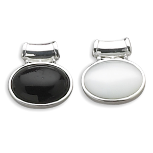 Reversible Oval Black Onyx/White Glass Cat's Eye Slide