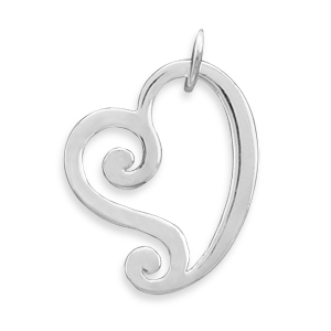 Curly Polished Open Heart Pendant
