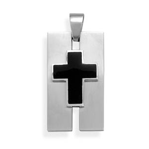 Stainless Steel Pendant with Black Cross