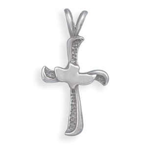 Oxidized Cross with Dove Pendant