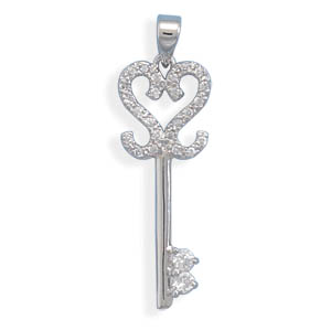 Rhodium Plated Key Slide with CZ Heart