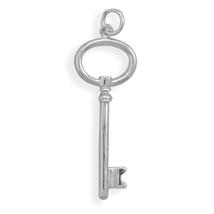 Rhodium Plated Key with Oval Top Pendant