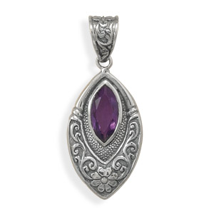Oxidized Marquise Pendant with Amethyst
