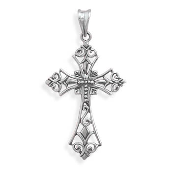 Ornate Oxidized Cross Pendant