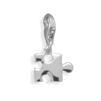 Rhodium Plated Puzzle Piece Charm with Lobster Clasp