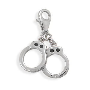 Rhodium Plated Handcuffs Charm with Lobster Clasp