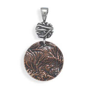 Textured Sterling Silver and Copper Pendant