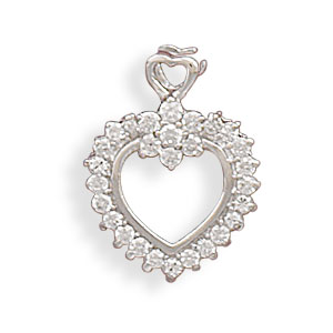 Rhodium Plated Open CZ Heart with Flower Slide