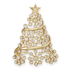 14 Karat Gold Plated Crystal Christmas Tree Slide