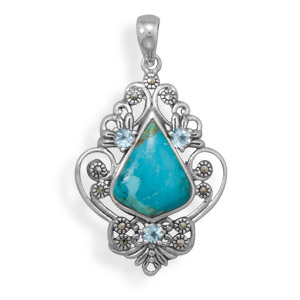 Turquoise, Blue Topaz and Marcasite Pendant