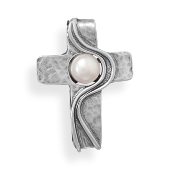 Oxidized Cross Pendant with Cultured Freshwater Pearl