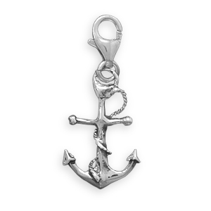Oxidized Anchor Charm with Lobster Clasp