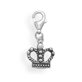 Oxidized Crown Charm with Lobster Clasp