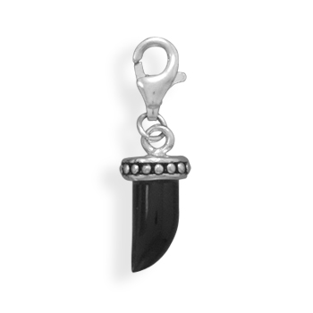 Rhodium Plated Black Onyx Charm with Lobster Clasp