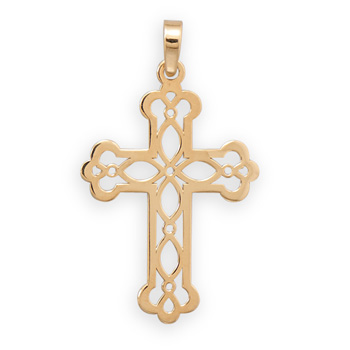 14 Karat Gold Plated Ornate Cross Pendant