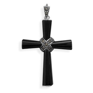 Black Onyx Cross with Marcasite "X" Pendant