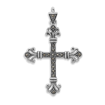 Marcasite Cross Pendant with Filigree Ends