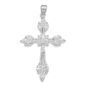 Cut Out Marquise and Round CZ Cross Pendant