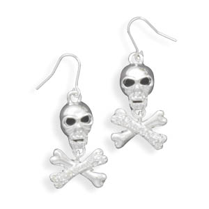 Swarovski Crystal Skull and Cross Bone French Wire Fashion Earrings
