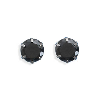 Stainless Steel 7mm Black CZ Stud Earrings
