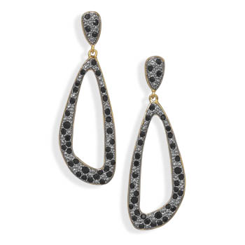 Gold Plated Black Crystal Post Drop Fashion Earrings