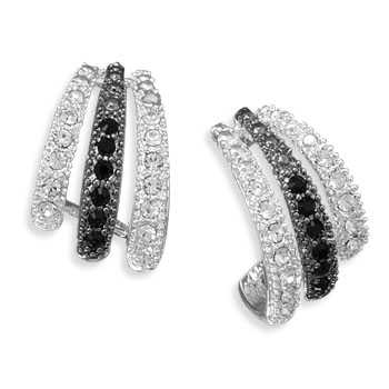 Silver Plated Black and White Crystal Fashion Earrings