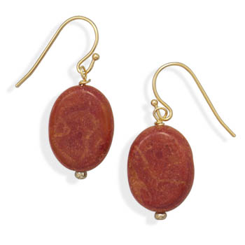 Gold Plated Fashion Earrings with Sponge Coral Drop