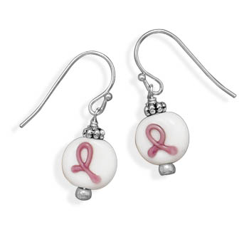 Pink Awareness Ribbon Fashion Earrings