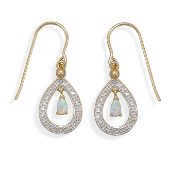 Gold Plated Brass Earrings with Opal and Diamond Accents