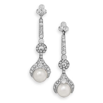 Long Crystal and Imitation Pearl Drop Fashion Earrings