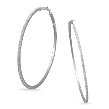 3" Silver Tone Crystal Fashion Hoop Earrings