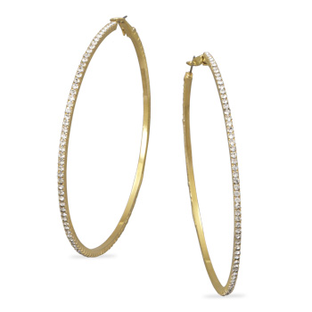 3" Gold Tone Crystal Fashion Hoop Earrings
