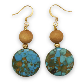 Mosaic Turquoise and Wood Bead Fashion Earrings