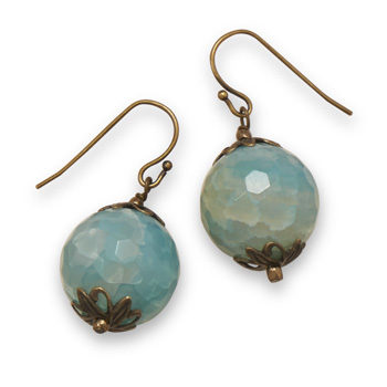 Brass Earrings with Faceted Agate Drops