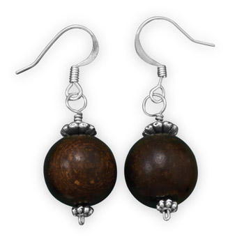 Fashion Earrings with Round Wooden Beads