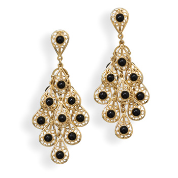 14 Karat Gold Plated Fashion Earrings with Simulated Black Onyx