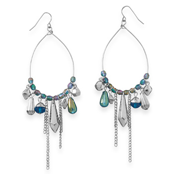 Pear Shape Drop Fashion Earrings with Aqua Beads
